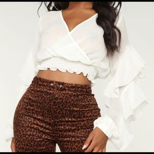 White Surplice Top *JUST THE BLOUSE*
Sexy Sheer 
Ruffle Sleeves
Smock Bottom